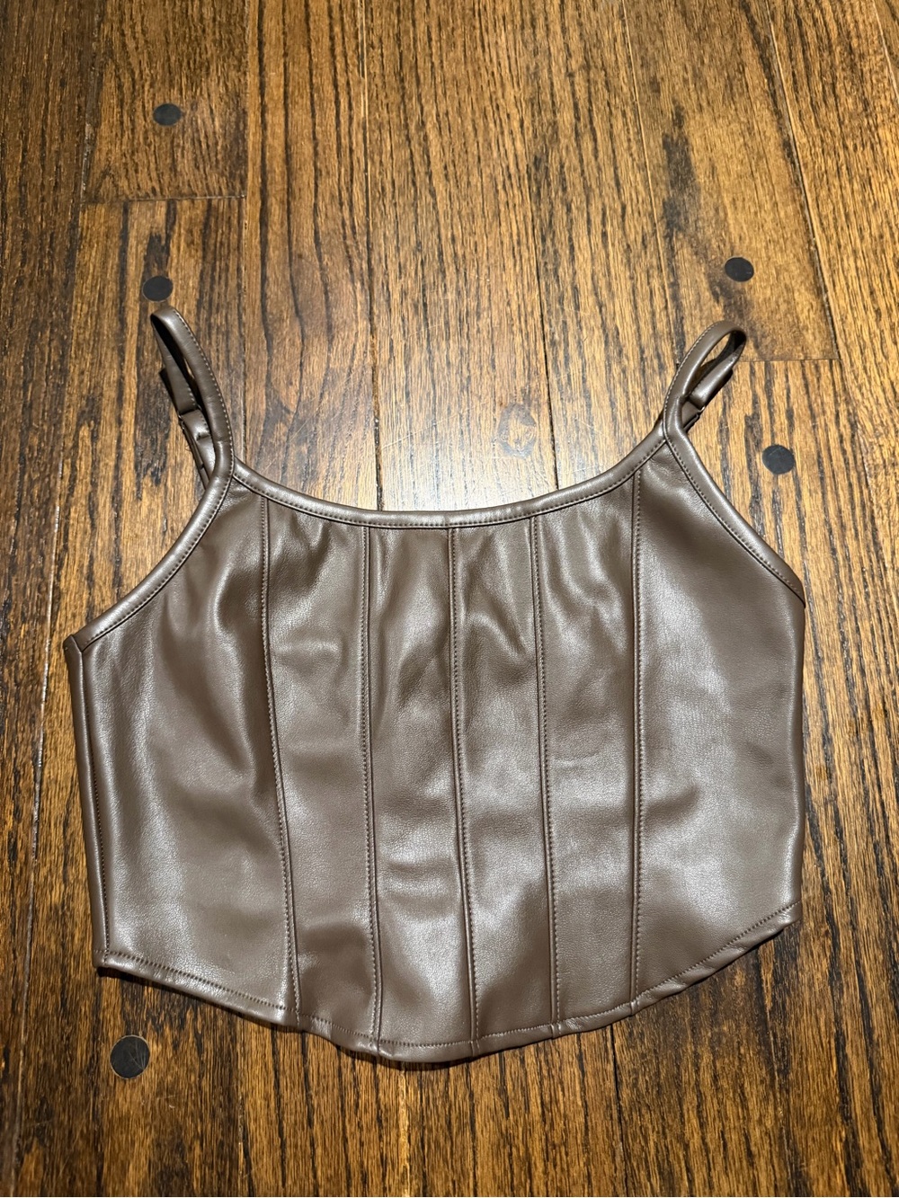 Brown Vegan Leather Corset Cami Top with Adjustable Straps